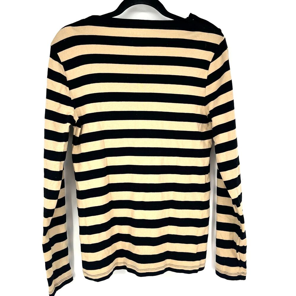 J. Crew Perfect Fit Long Sleeve Shirt Size Large Black Tan Striped Gold Buttons - Picture 2 of 9